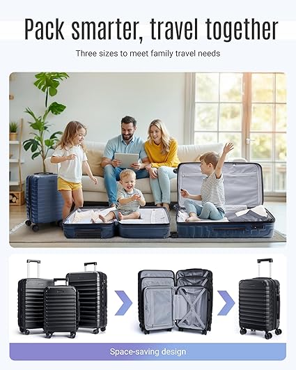 LIGHT FLIGHT Luggage Sets, 3 Piece Durable Suitcase Set with Spinner Wheels