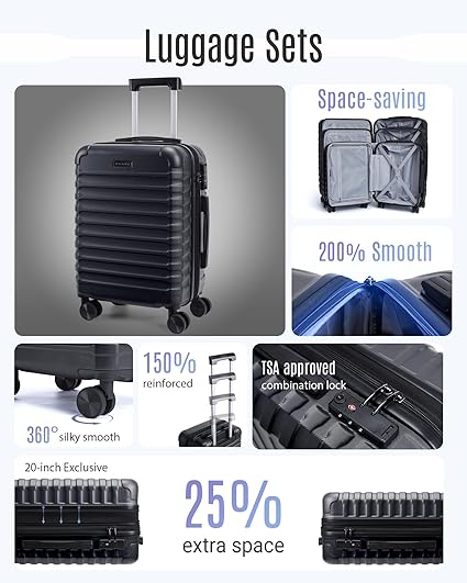 LIGHT FLIGHT Luggage Sets, 3 Piece Durable Suitcase Set with Spinner Wheels