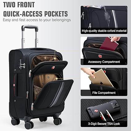 Softside Expandable Carry On Luggage Rolling Suitcase with Spinner Wheels