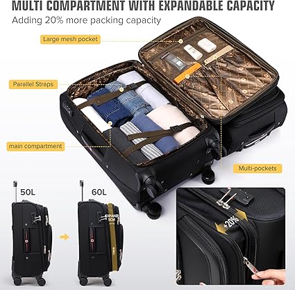 Softside Expandable Carry On Luggage Rolling Suitcase with Spinner Wheels