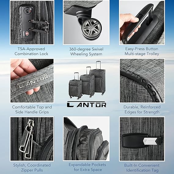 Cantor Ultra Lightweight Softside Luggage with Spinner Wheels